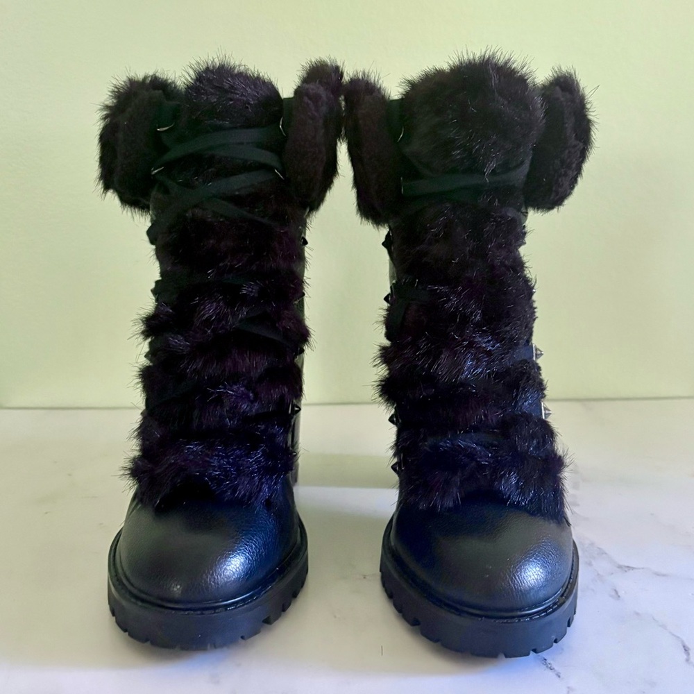 Guess Black Fur Heeled Boots
